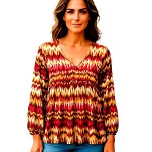 Merrit XL Red Brown Long Sleeve Women's Top Shirt Blouse Miss Size 16 18